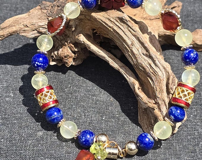 Moonstone, Lapis Lazuli, Agate & Cinnabar Custom Crystal Bracelet ~ Fairest One of All