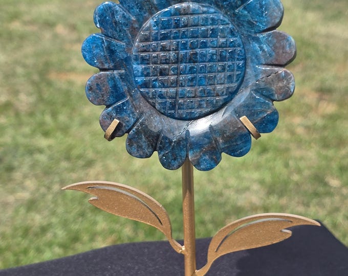 Blue Apatite Crystal Sunflower Carving