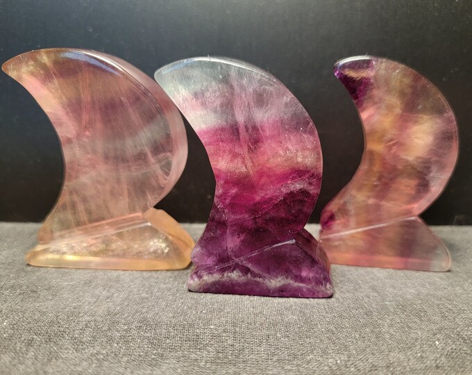 Candy Fluorite Crystal Moon Carvings