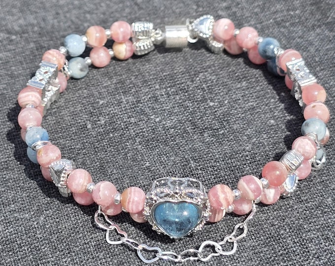Serene Love ~ Rhodochrosite & Aquamarine Crystal Bracelet