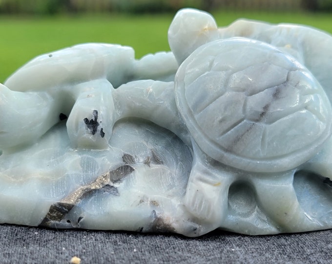 Caribbean Calcite with Pyrite Crystal Turtle Carvings