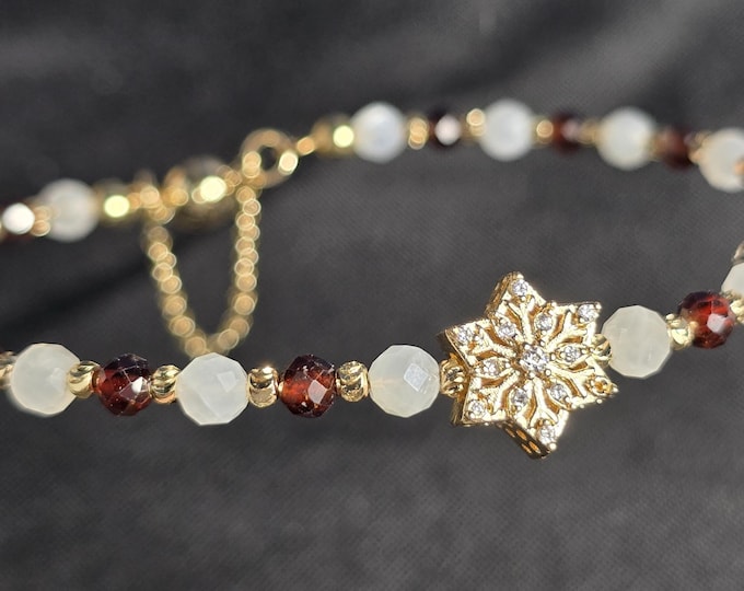 Moonstone & Garnet Custom Crystal Bracelet ~ Frosted Berries