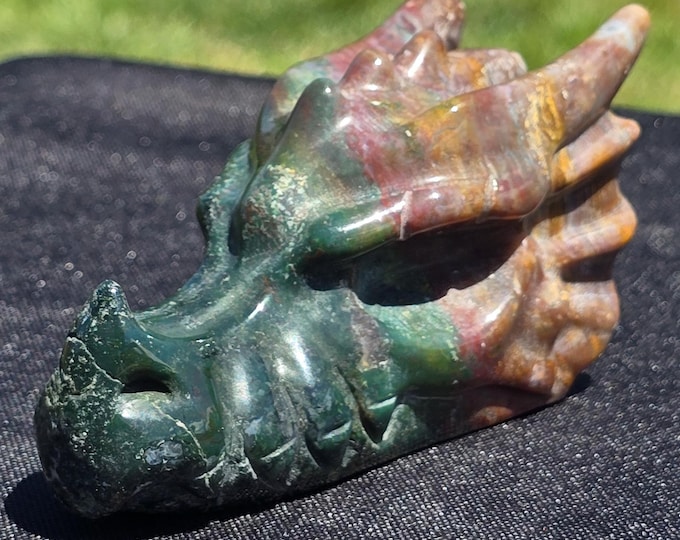 Colorful Ocean Jasper Crystal Dragon Head Carving