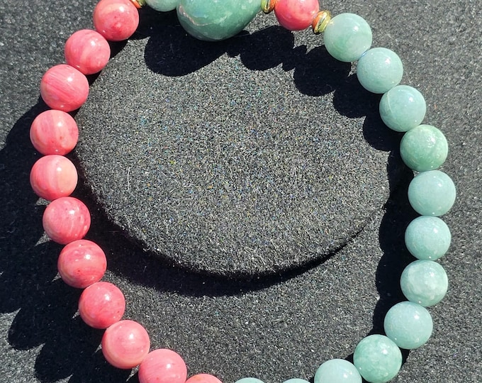 Rhodonite & Blue Water Jadeite Crystal Beaded Bracelets
