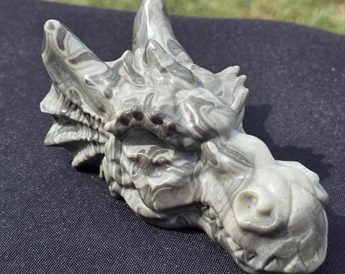 Picasso Jasper Crystal Dragon Head Carving