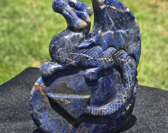 Sodalite Crystal Dragon Carving