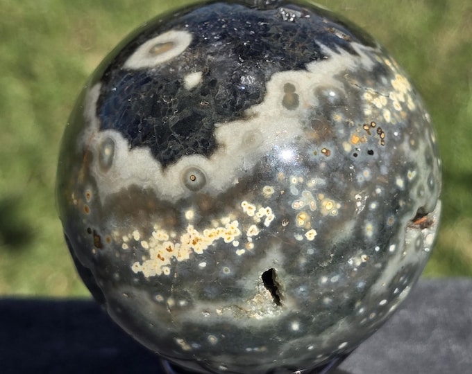 Orbicular Ocean Jasper Crystal Sphere, Polished Finish (2.39")