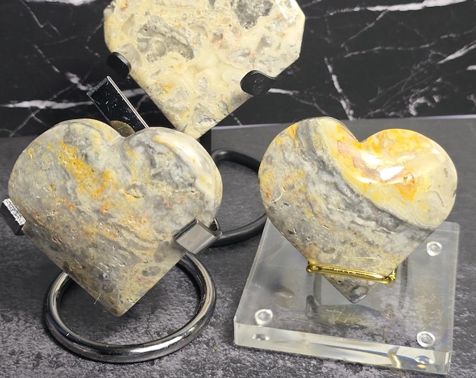 Yellow Crazy Lace Agate Crystal Heart Carvings