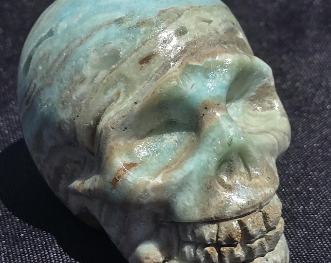Blue Caribbean Calcite & Aragonite Crystal Skull Carving