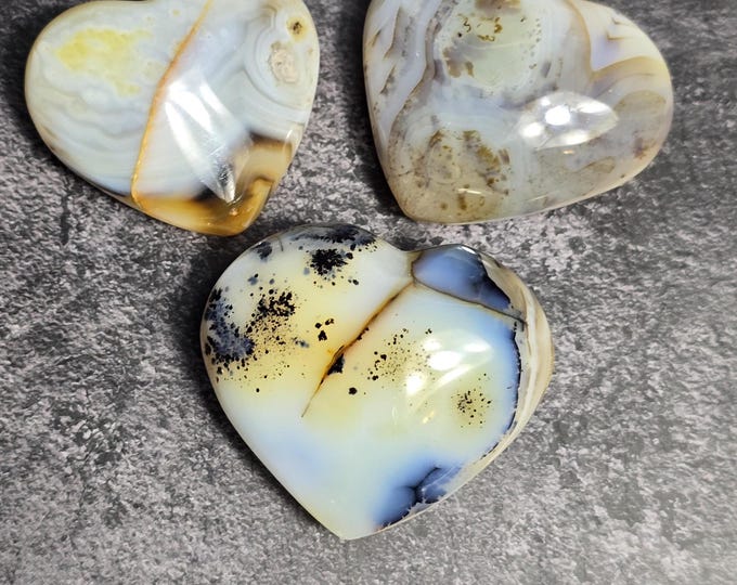 Dendritic Agate Crystal Heart Carvings