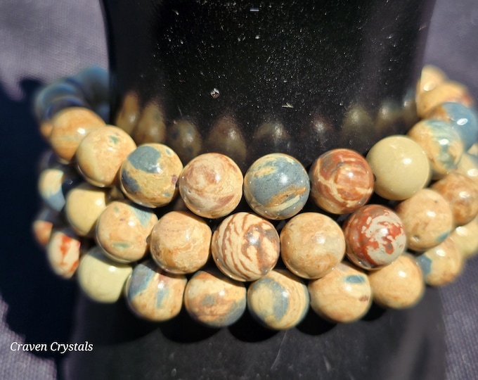 Indonesian Maligano Jasper 8.5mm Crystal Beaded Bracelet