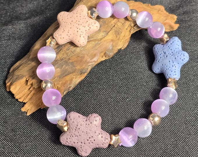 Cat Eye Selenite & Lava Stone Custom Crystal Bracelet ~ Tidepool Treasures