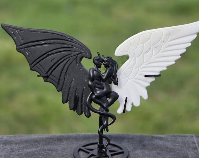Black Obsidian and White Jade Crystal Angel & Devil Wings