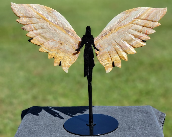 Yellow Crazy Lace Agate Crystal Angel/Fairy Wings