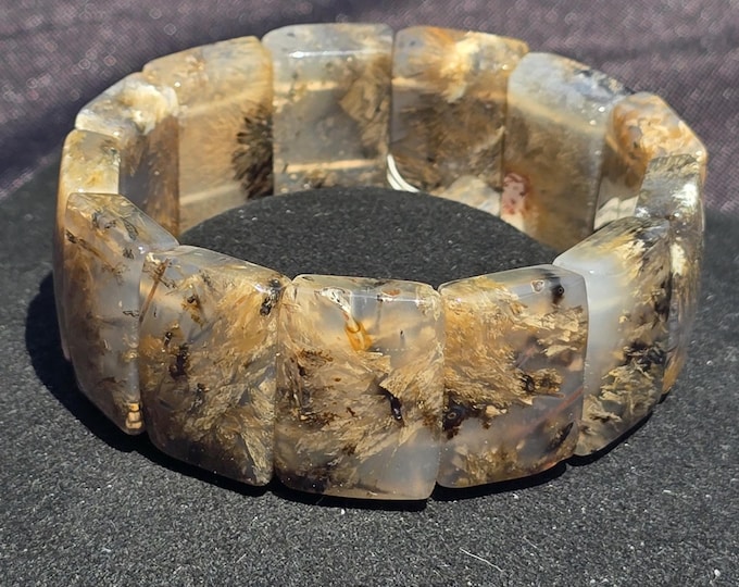 Plume Agate Crystal Soft Bangle Bracelet