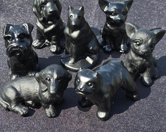 Obsidian Crystal Dog Carvings