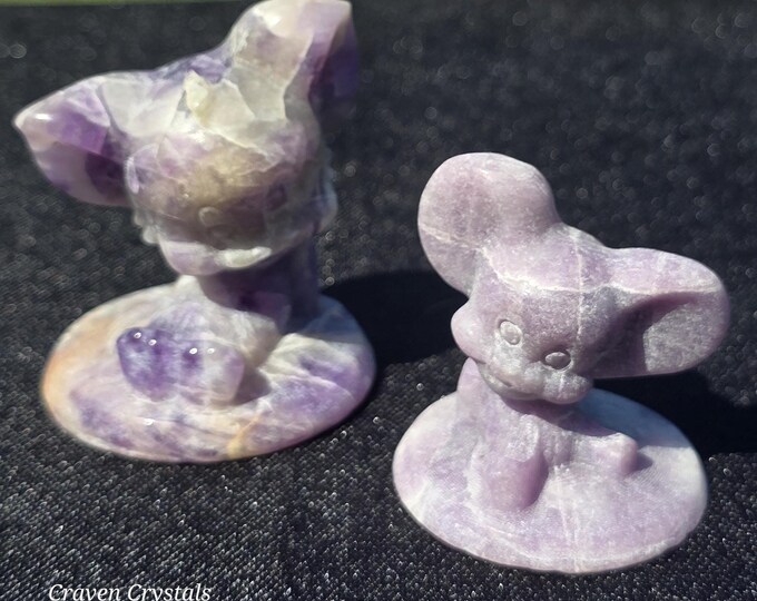 Dream Amethyst and Lepidolite Crystal Tom and Jerry Carvings