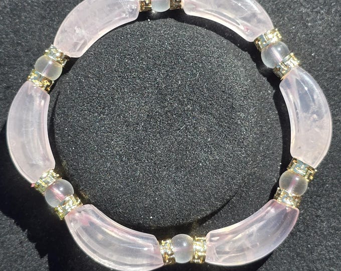 Rose Quartz Crystal Flower Bangle Bracelets