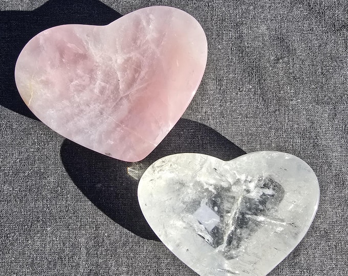 Rose Quartz & Clear Quartz Crystal Heart Bowls