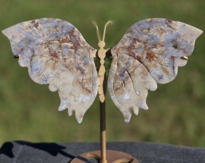 Blue Flower Agate Crystal Butterfly Wings