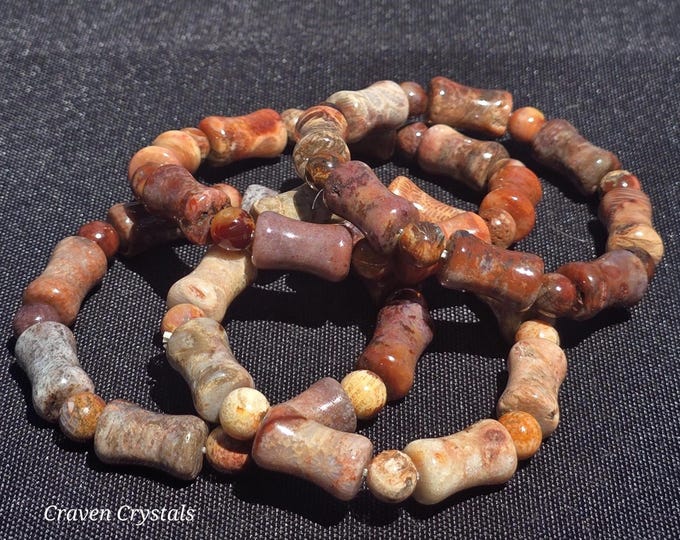 Coral Jasper Bamboo Crystal Beaded Bracelet