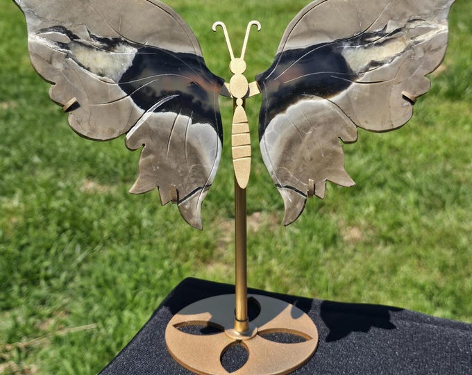 Volcano Agate & Pink Calcite Crystal Butterfly Wings