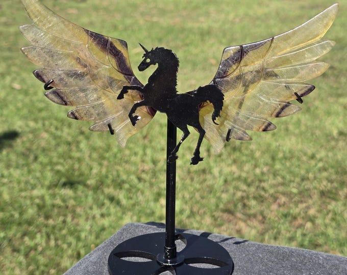 Yellow Fluorite Crystal Unicorn Pegasus Wings