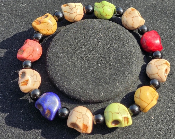 Colorful Howlite & Obsidian Custom Crystal Beaded Bracelet ~ The Grateful Dead