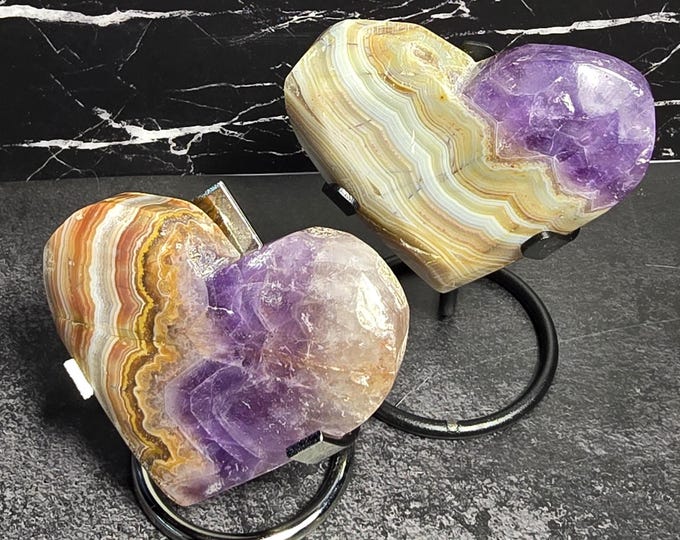 Amethyst Crazy Lace Crystal Heart Carvings