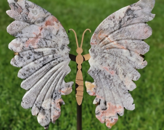 Pink Crazy Lace Agate Crystal Butterfly Wings