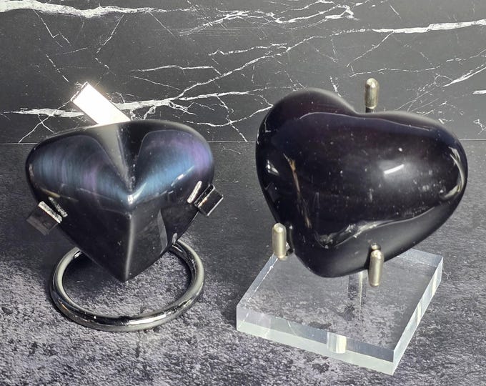 Rainbow Obsidian Crystal Heart Carvings