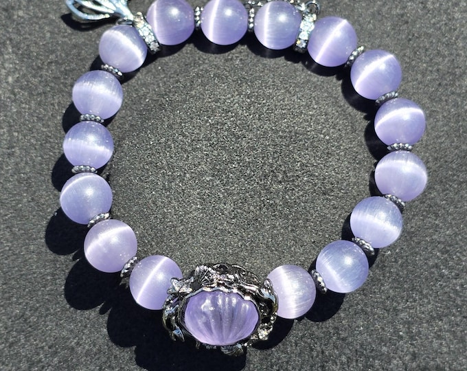 Purple Cat Eye Selenite Custom Crystal Beaded Bracelet ~ Twilight Tides