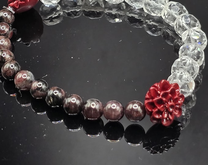 Astrophyllite Garnet, Clear Quartz, and Cinnabar Crystal Bracelet ~ Crimson Harmony