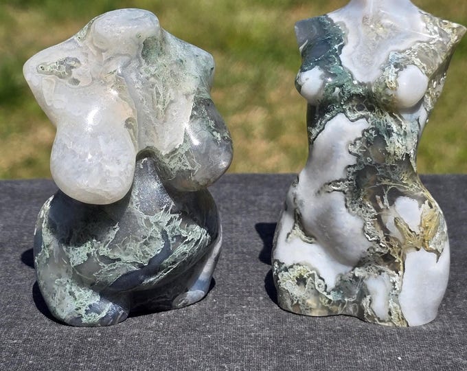 Moss Agate Crystal Lady Goddess Body Carvings