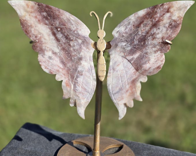 Milky Strawberry Quartz Crystal Butterfly Wings
