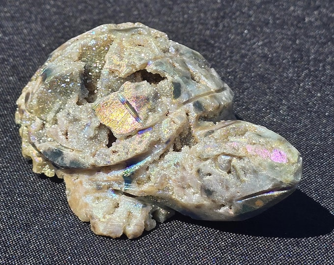 Aura Druzy Quartz Chalcedony Crystal Turtle Carving