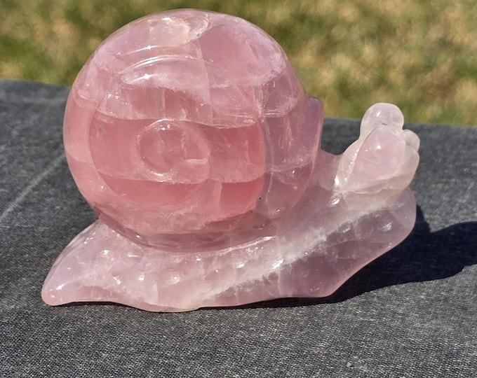 Starlight Rose Quartz Crystal Snail Carving