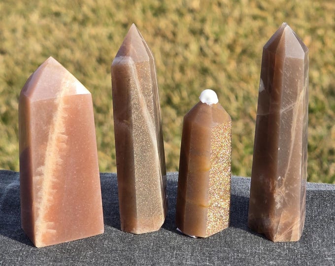 Peach Moonstone with Sunstone Crystal Towers