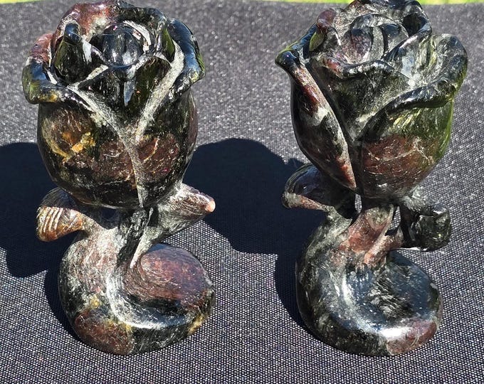 Garnet Astrophyllite Crystal Rose Carving