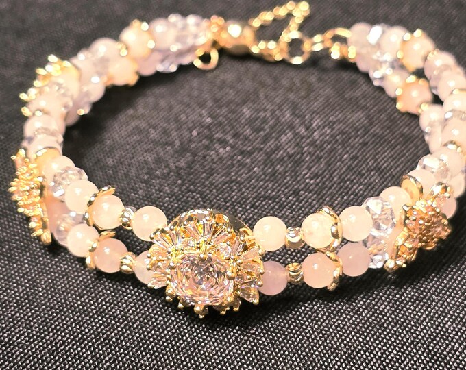 Rose Quartz & Clear Quartz Crystal Bracelet ~ Summer Love