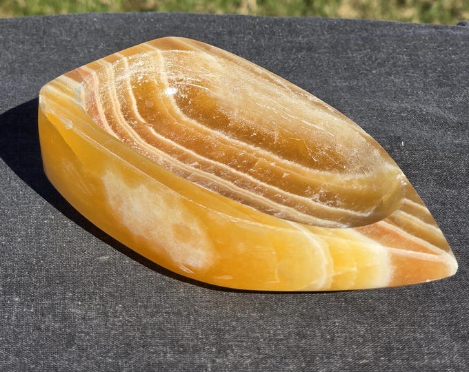 Yellow Banded Calcite Crystal Boat Bowl