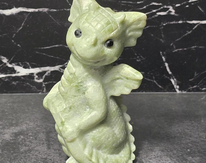 Green Jadeite Crystal Dragon Carving