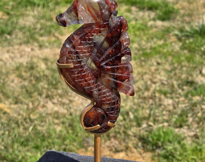 Fire Quartz Crystal Seahorse Carving
