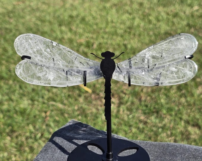 Clear Quartz with Black Tourmaline Crystal Dragonfly Wings