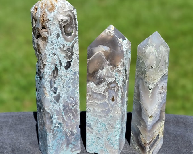 Blue Moss Agate Crystal Towers