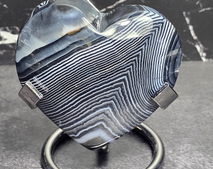 Black Agate Crystal Heart Carving