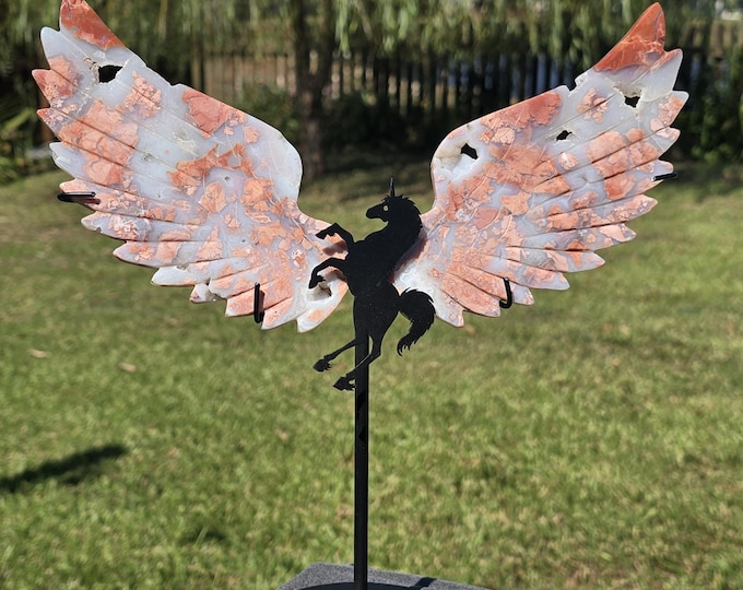 Pink Agate Crystal Unicorn Pegasus Wings