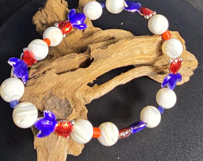 Shell, Sodalite & Coral Custom Bracelet ~ One Fish Two Fish