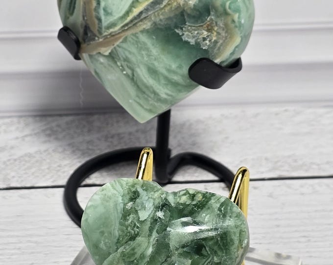 Opalized Green Fluorite Crystal Heart Carvings