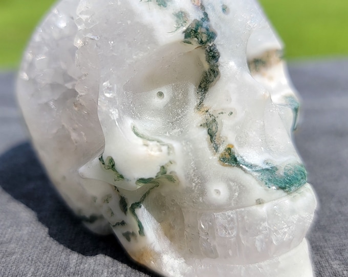 Moss Agate Crystal Skull